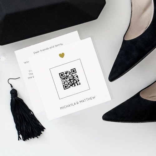 Budget Minimalist QR Code White Wedding Invitation