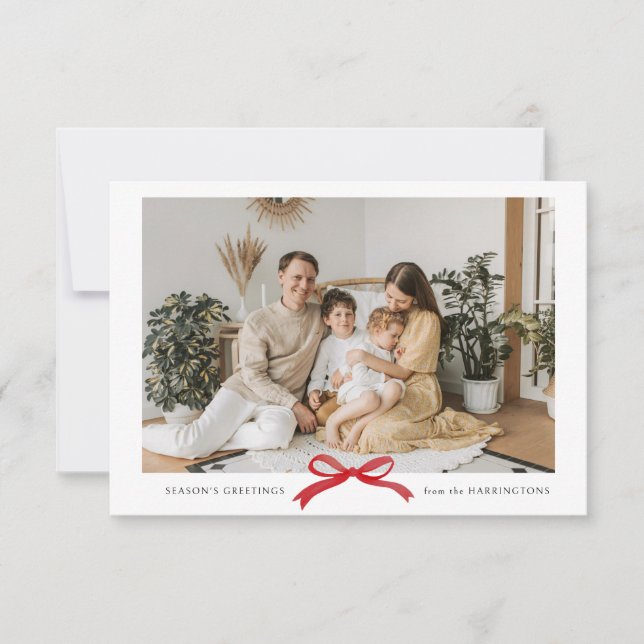 BUDGET Minimalist Red Bow Photo Holiday Card (Front)