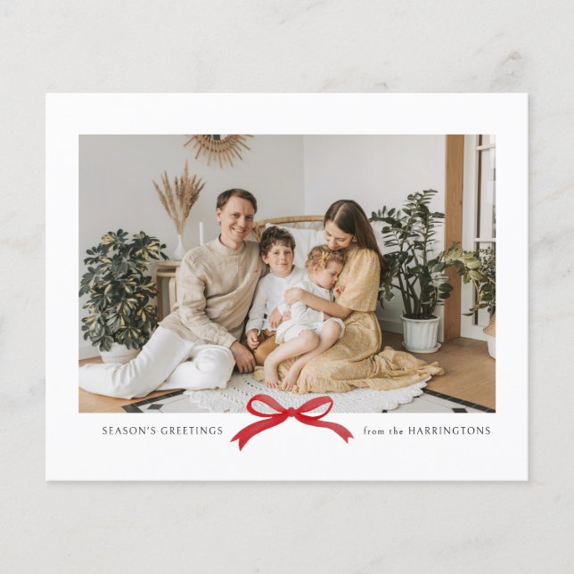 BUDGET Minimalist Red Bow Photo Holiday Card (Front)