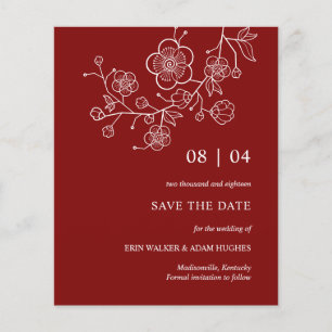 Budget Minimalist Red Cherry Blossom Save The Date