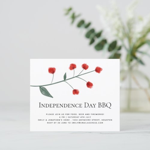 Budget Minimalist Red Florals 4th July BBQ Invite