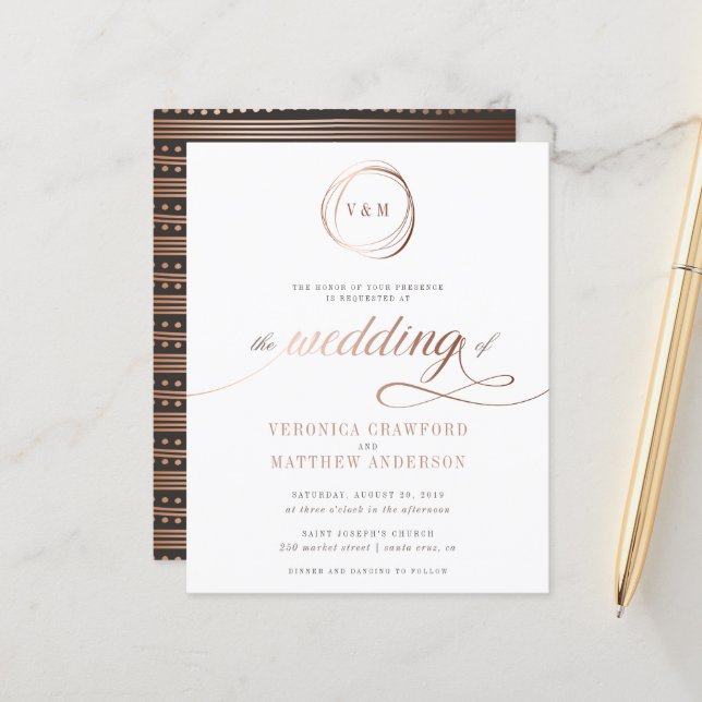 Budget Minimalist Rose Gold Typography Wedding (Front/Back In Situ)