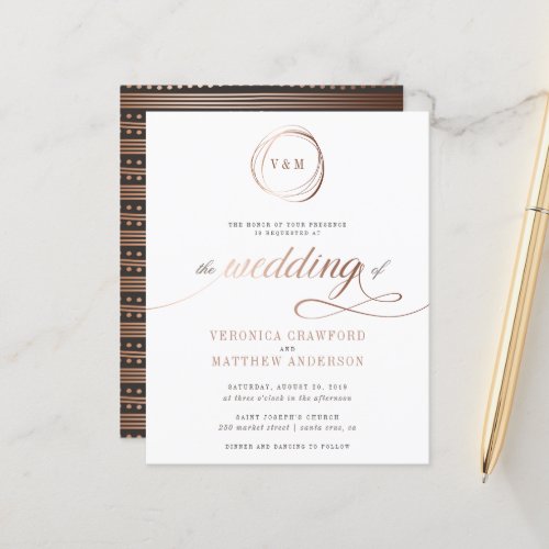 Budget Minimalist Rose Gold Typography Wedding