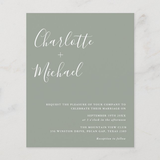 Budget Minimalist Sage Green Wedding Invitation (Front)