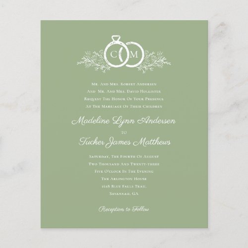 Budget Minimalist Sage Wedding Invitation 