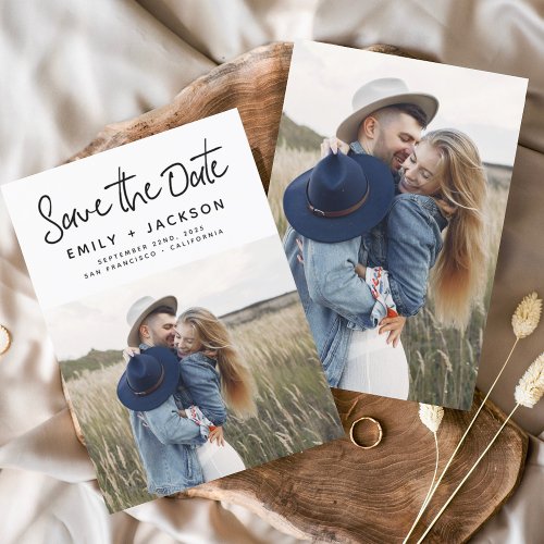 Budget Minimalist Save the Date Handwritten Photo Flyer