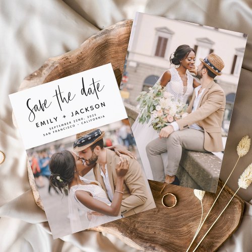 Budget Minimalist Save the Date Handwritten Photo Flyer