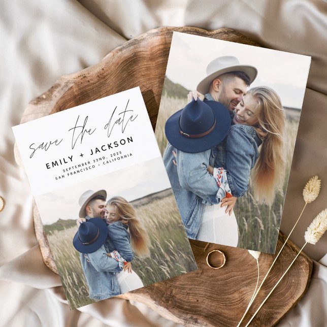 Budget Minimalist Save the Date Handwritten Photo Flyer (Creator Uploaded)