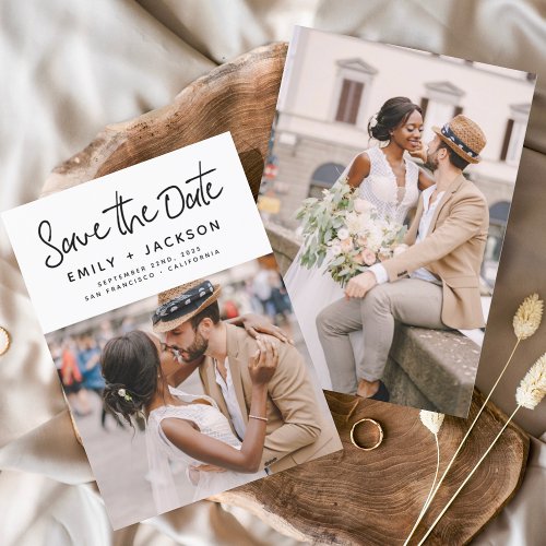 Budget Minimalist Save the Date Handwritten Photo Flyer