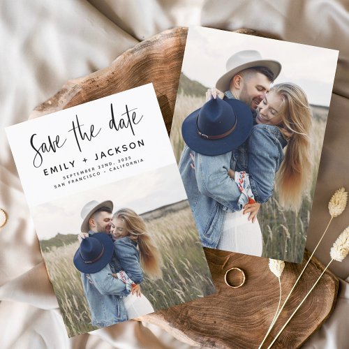 Budget Minimalist Save the Date Handwritten Photo Flyer