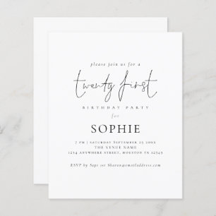 Budget Minimalist Script 21st Party Invite