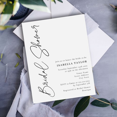 Budget Minimalist Script Black Bridal Shower