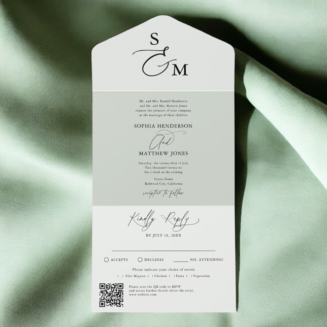 Budget Minimalist Script Elegant QR Code Wedding All In One Invitation (Creator Uploaded)