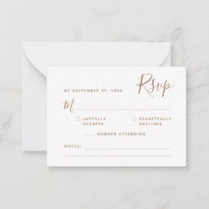BUDGET Minimalist Script Gold RSVP Wedding Note Card
