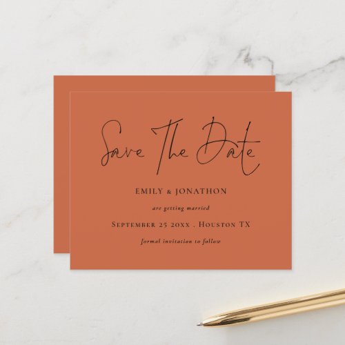 Budget Minimalist Script Terracotta Save The Date