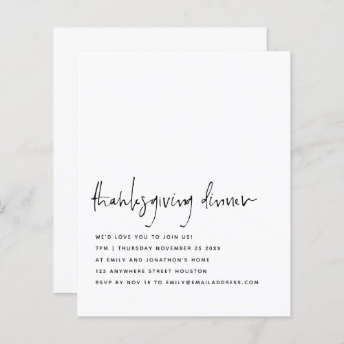 Budget Minimalist Script Thanksgiving  Invite