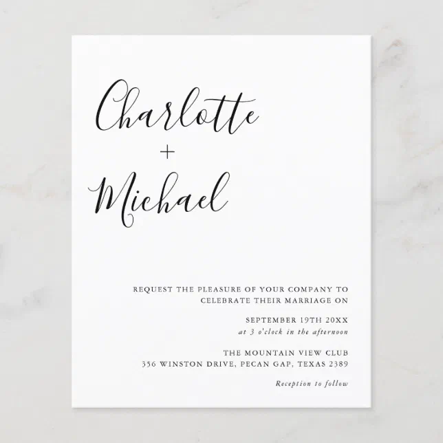 Budget Minimalist Script Wedding Invitation | Zazzle