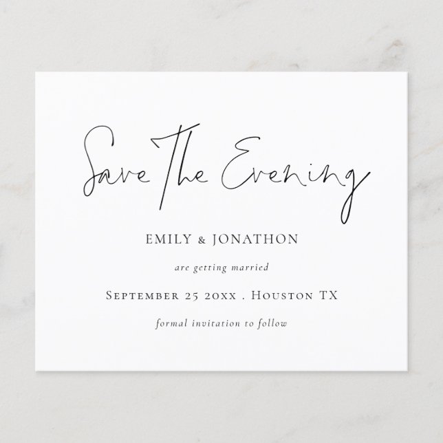 Budget Minimalist Script White Save The Evening (Front)