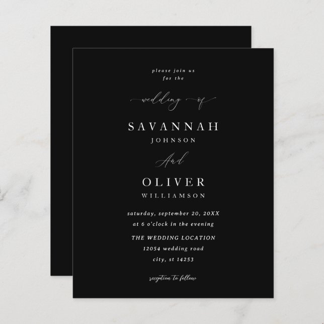 Budget Minimalist Simple Wedding- Black  (Front/Back)