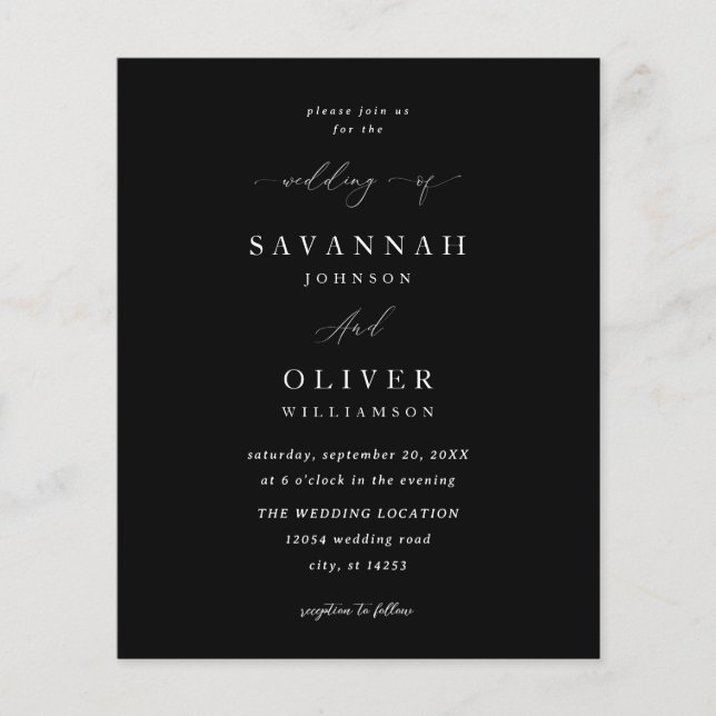 Budget Minimalist Simple Wedding- Black Flyer (Front)