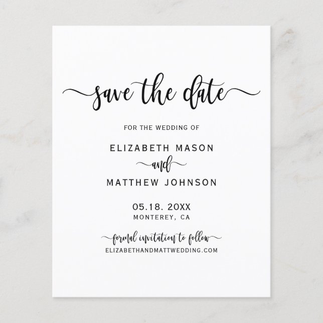 Budget Minimalist Stylish Script Save The Date  (Front)