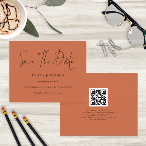 Budget Minimalist Terracotta Qr Code Save The Date