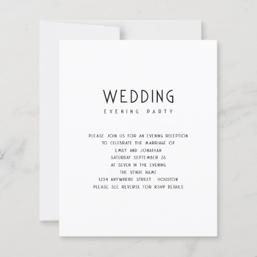 Budget Minimalist Typography Wedding Evening Party