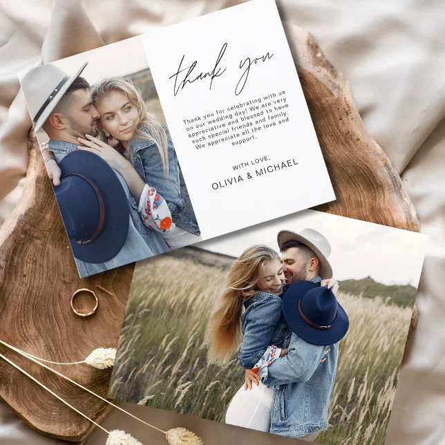 Budget Minimalist Wedding Photo Thank You Card | Zazzle