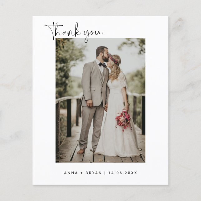 Budget Minimalist Wedding Photo  Thank You Card Flyer (Front)