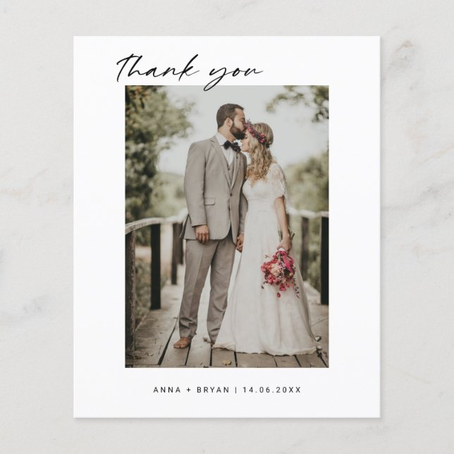 Budget Minimalist Wedding Photo Thank You Card Flyer (Front)