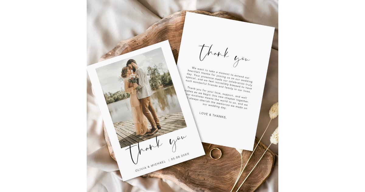 Budget Minimalist Wedding Thank You Photo Card | Zazzle
