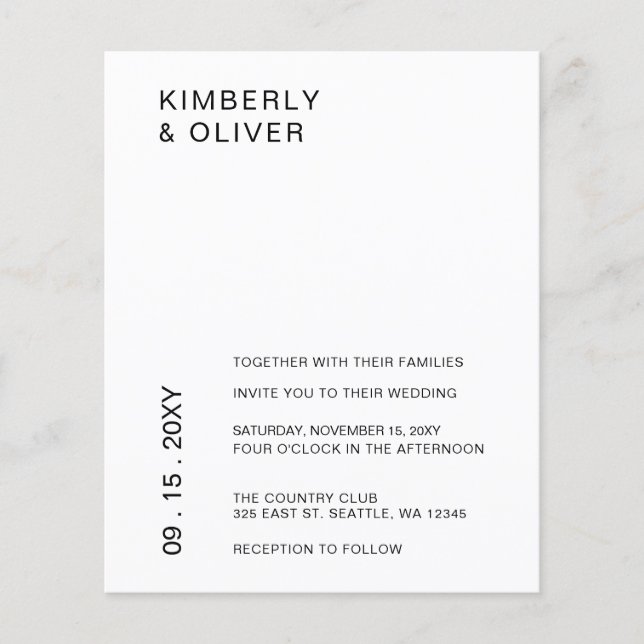 Budget Minimalist White Wedding Invitations (Front)