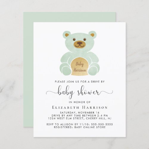 Budget Mint Bear Drive By Baby Shower Invitation