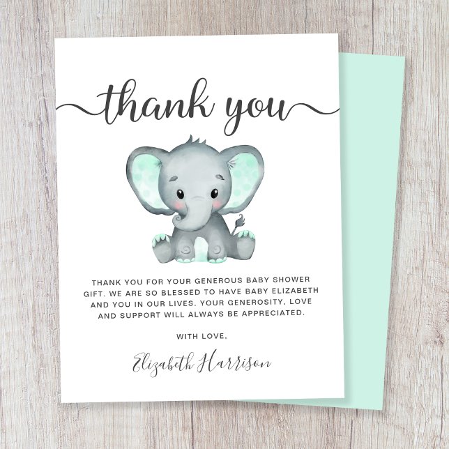 Budget Mint Elephant Baby Shower Thank You Card