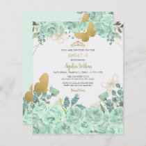 Budget Mint Gold Floral Butterfly Sweet 16 Invite