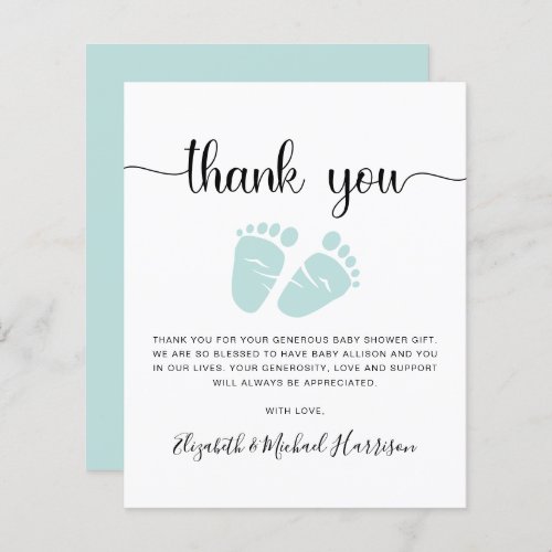 Budget Mint Green Baby Shower Thank You Card