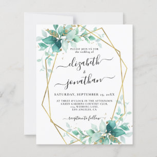 Budget Mint Green Gold Greenery Wedding Invitation