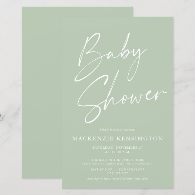 Budget Mint Sage Green Simple Script Baby Shower (Front/Back)