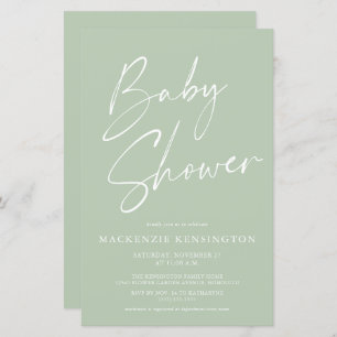 Budget Mint Sage Green Simple Script Baby Shower
