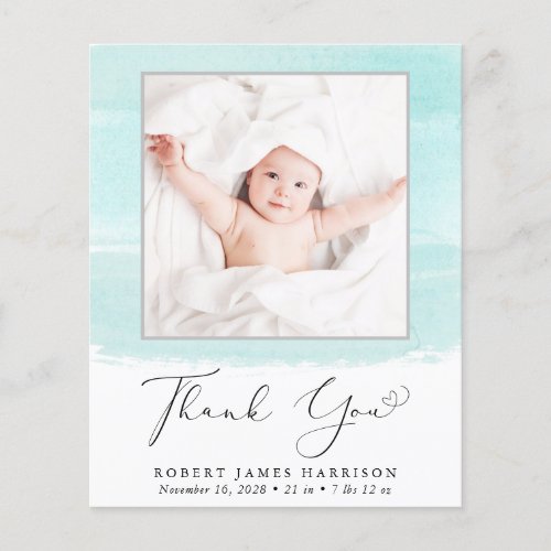 Budget Mint Watercolor Photo Birth Announcement