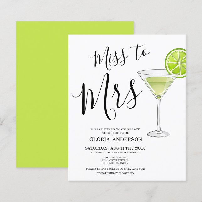 Budget Miss to Mrs Bridal Shower Invitation (Front/Back)