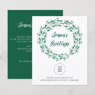 Budget Mistletoe Wreath Logo Business Holiday Card
