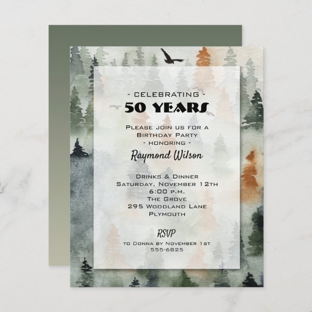 Budget Misty Forest Birthday Invitations (Front/Back)