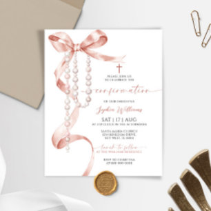 Budget Mocha Bow & Rosary Confirmation Invitation