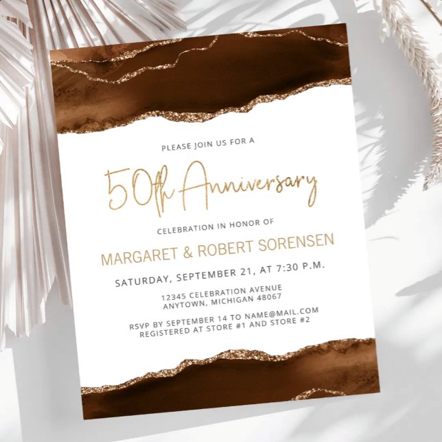 Budget Mocha Gold Agate 50th Anniversary Invite (Creator Uploaded)
