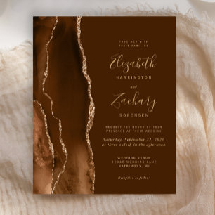 Budget Mocha Gold Agate Brown Wedding Invite