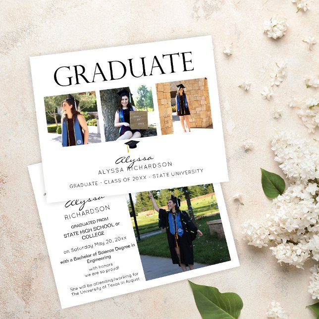 Budget Mod Hat 4 Photo Graduation Announcement 2 (Creator Uploaded)