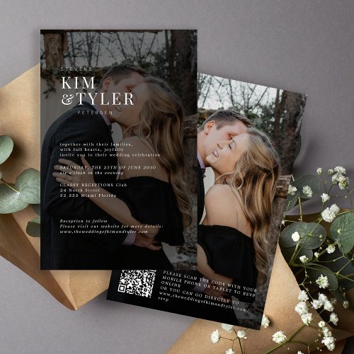 Budget modern 2 photos QR code wedding invitation