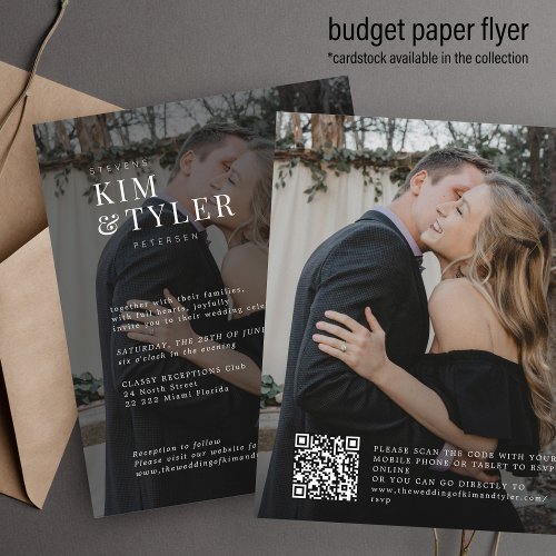 Budget modern 2 photos QR code wedding invitation Flyer