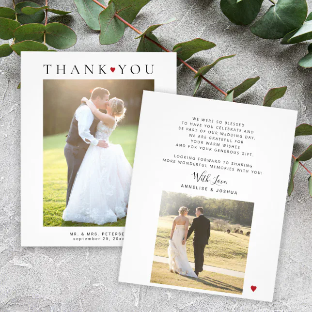 Budget modern 2 photos wedding thank you card flyer | Zazzle